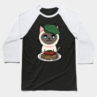 Cute siamese cat eating spaghetti Baseball T-Shirt